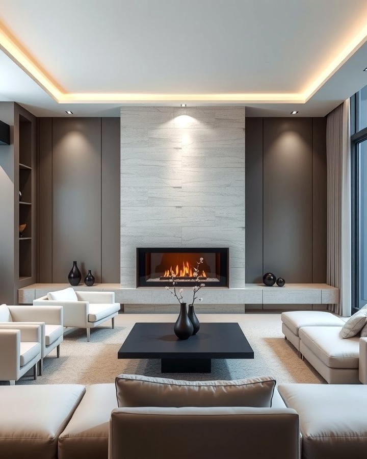 Modern Minimalist Faux Stone Fireplace 2