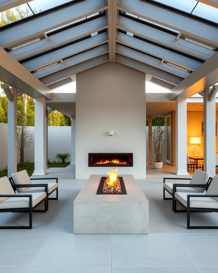 Modern Pavilion with Sleek Linear Fireplace