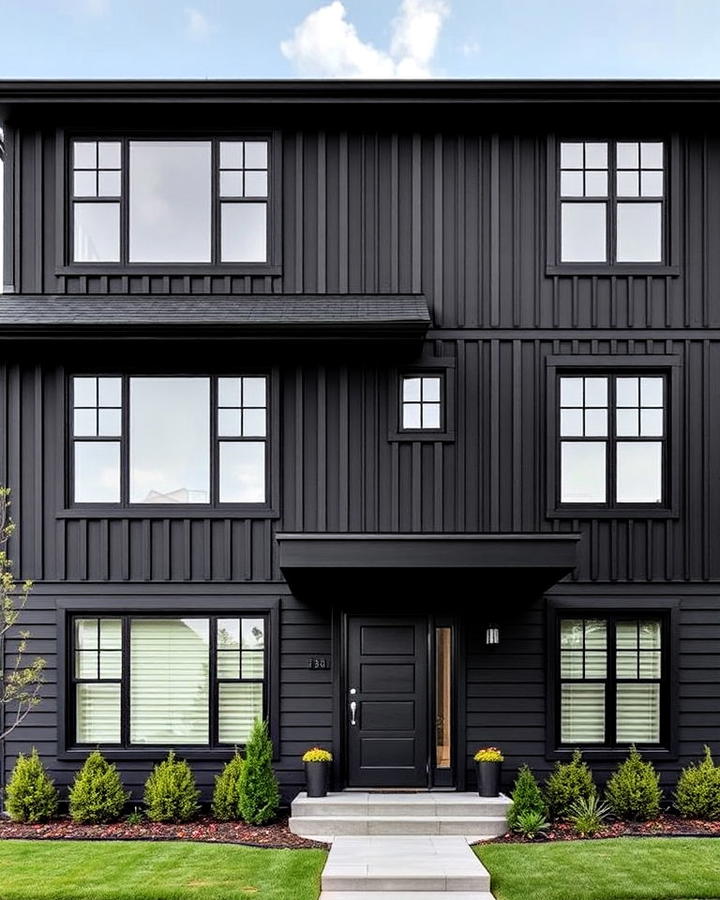 Monochromatic Black Exterior House With Matte Finish