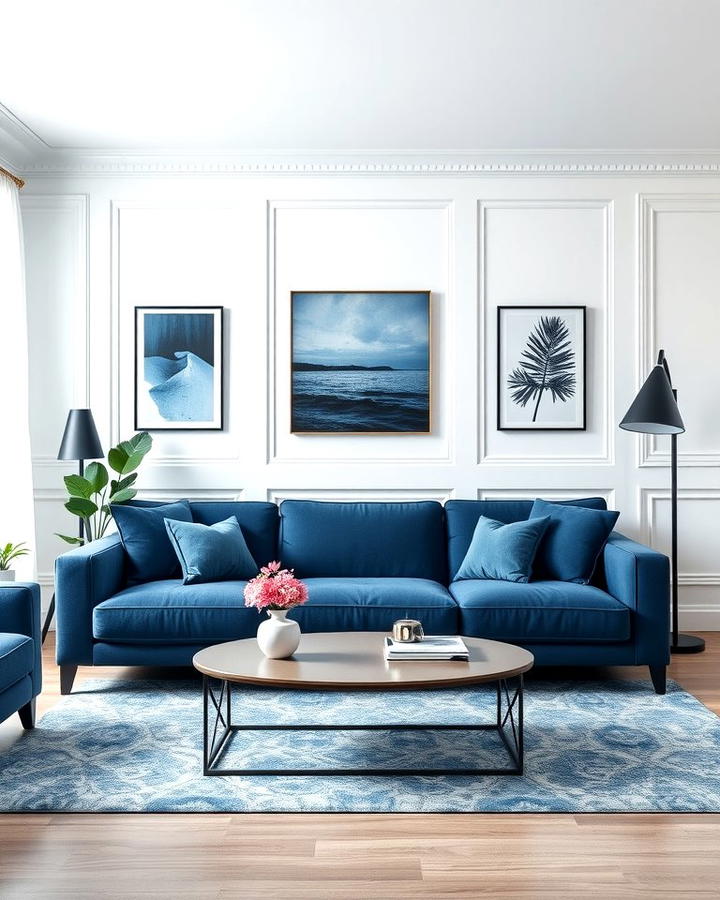 Monochromatic Blue Couch Living Room