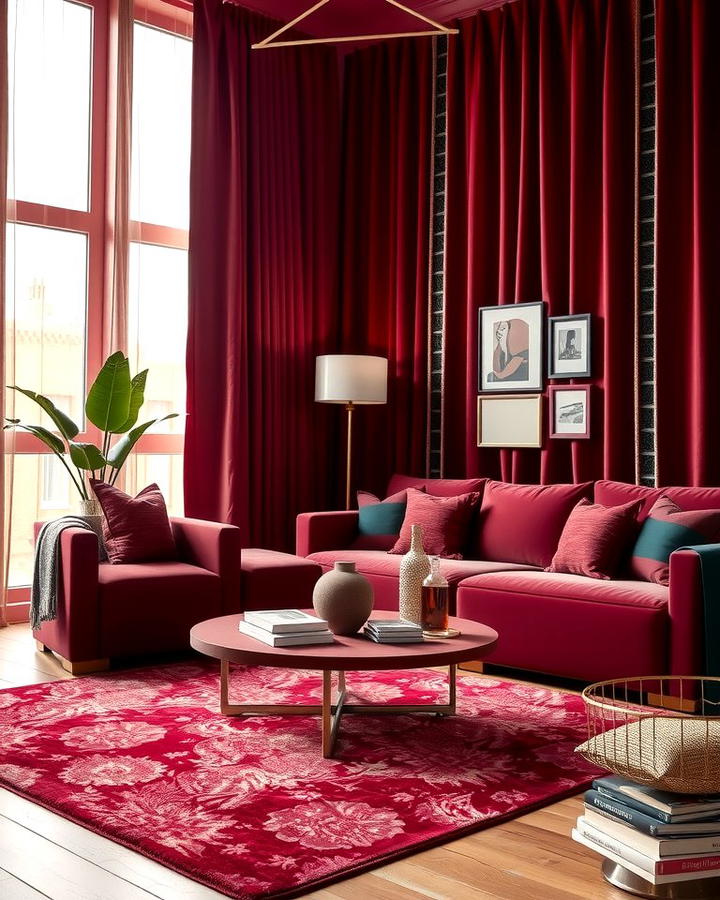 Monochromatic Burgundy Living Room