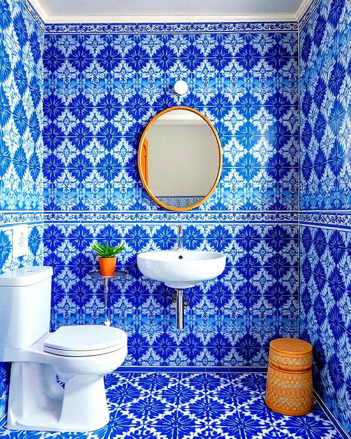 Moroccan inspired Blue Tile Patterns Bathroom
