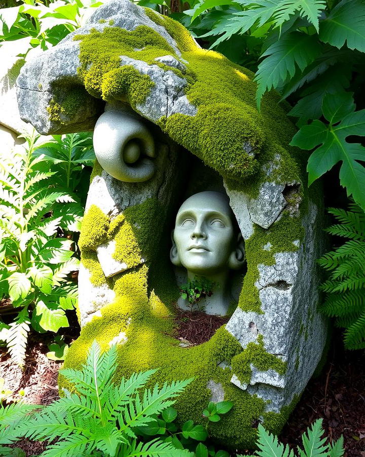 Moss on Garden Sculptures for a Rustic Touch