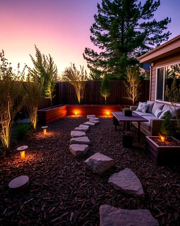 Mulch Patio with Lighting Accents