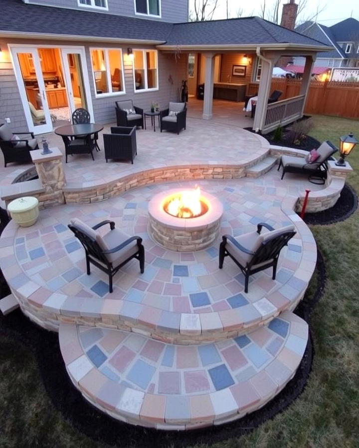 Multi Level Patio with Tiered Fire Pit