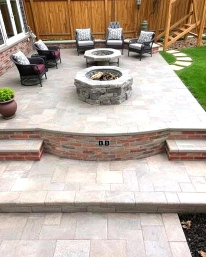 Multi Level Stamped Concrete Patio with Fire Pit