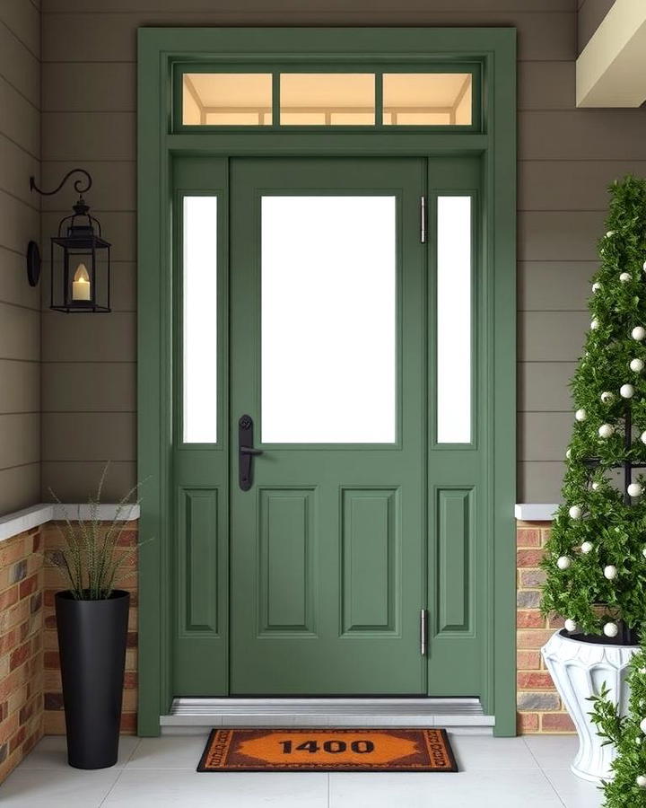 Muted Pine Green Door with Frosted Glass Inserts