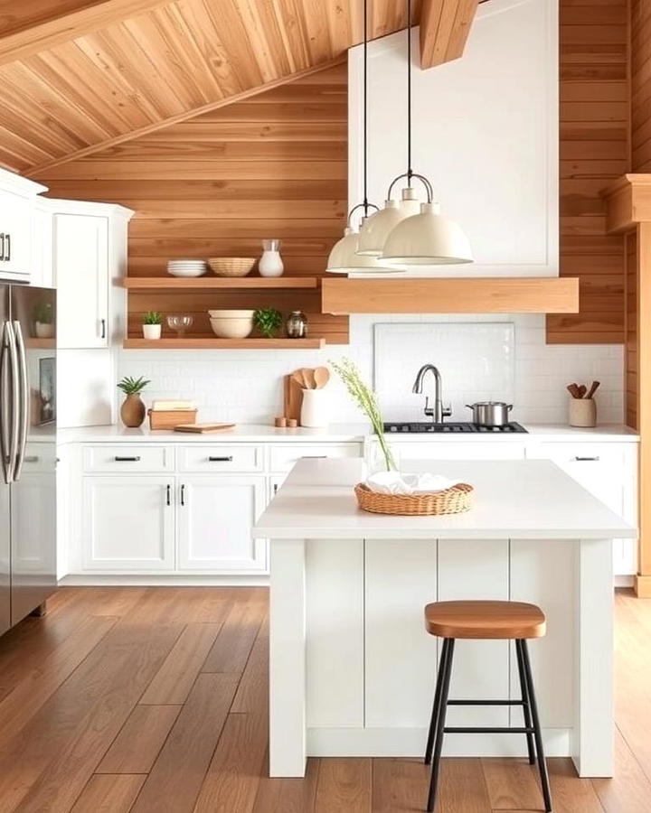 Natural Wood Shiplap with a White Island