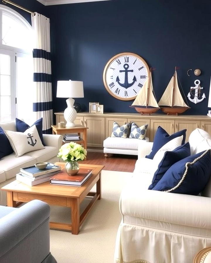 Nautical Inspired Blue and Beige Living Room