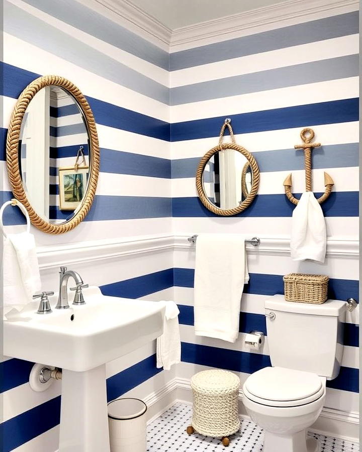 Nautical Theme Bathroom With Striped Walls