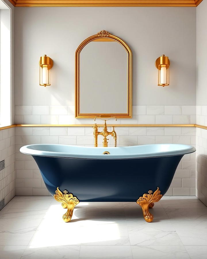 Navy Blue Bathtub with Gold Trim