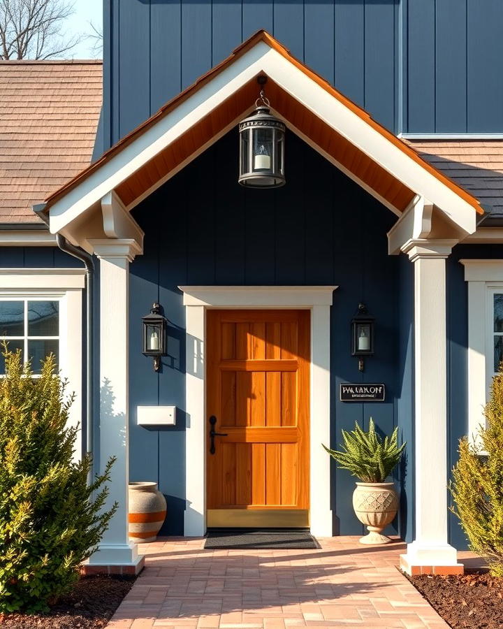 Navy Blue Board and Batten with a Brown Roof