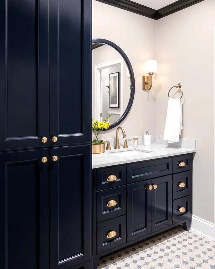 Navy Blue Cabinetry with Neutral Walls