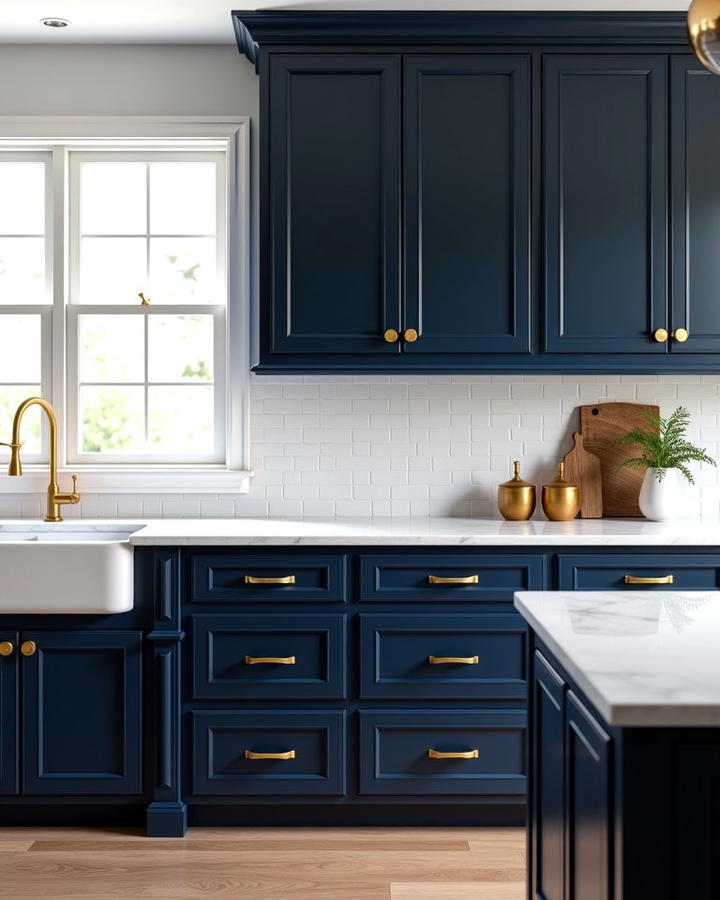 Navy Blue Cabinets with Gold Pulls