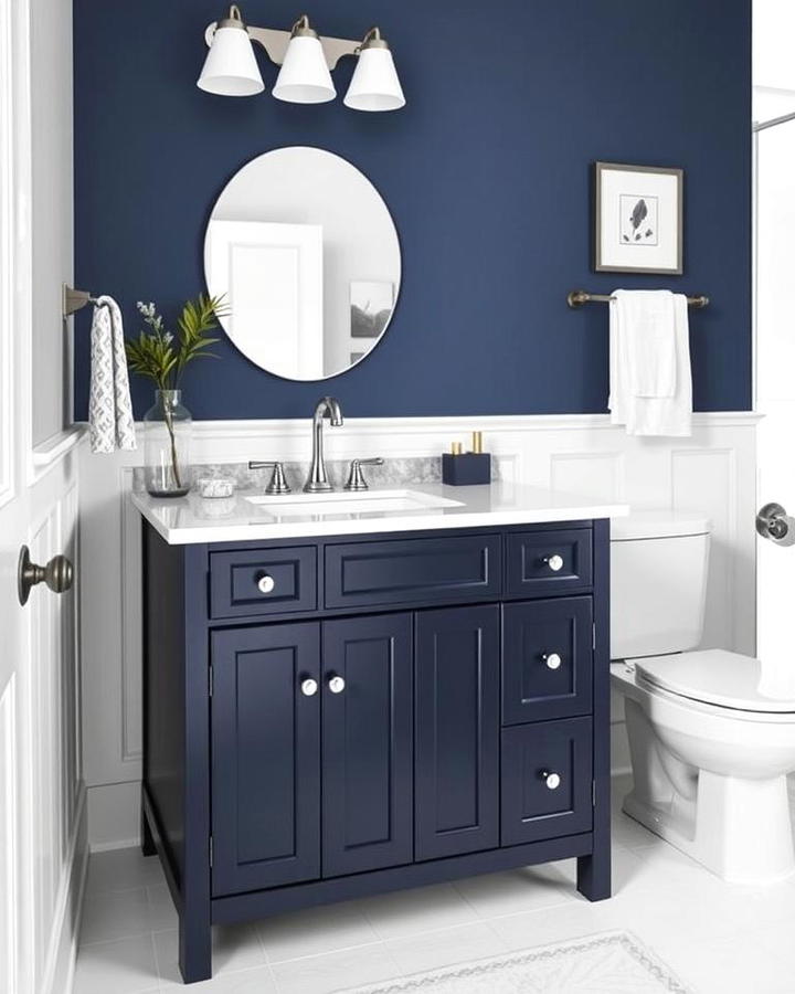 Navy Blue Vanity with White Countertop