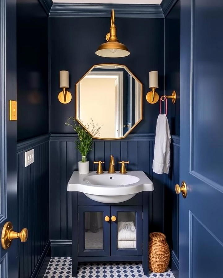 Navy Blue and Brass Fixtures