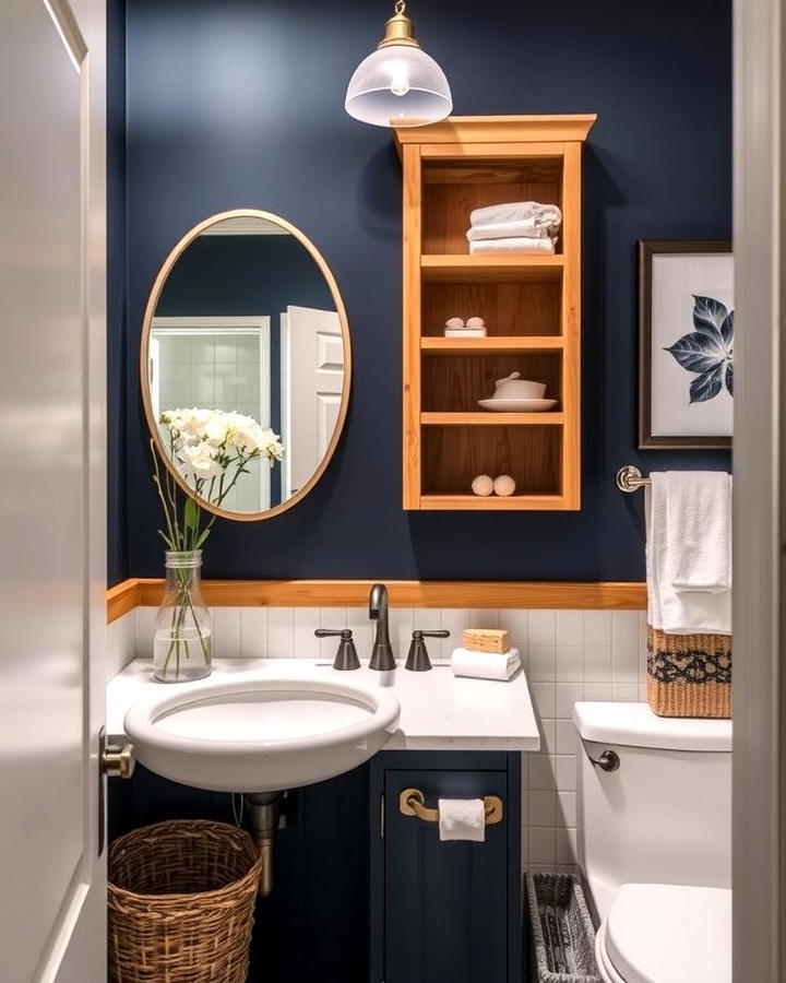 Navy Blue and Wood Accents