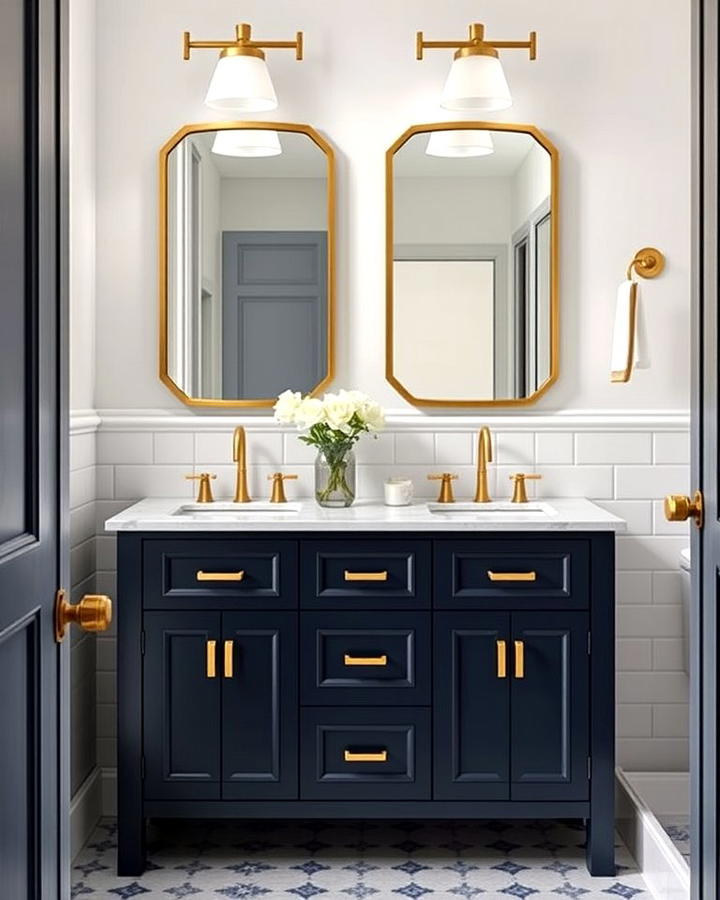 Navy Vanity with Gold Accents