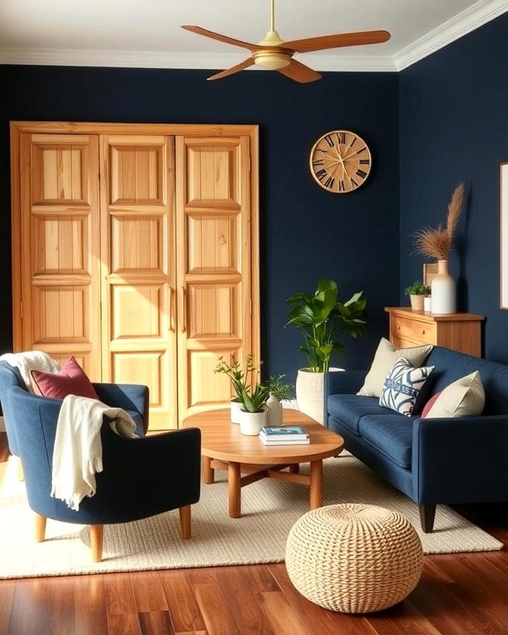 Navy and Natural Wood