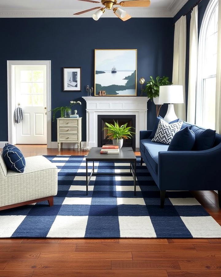 Navy and White Striped Rug