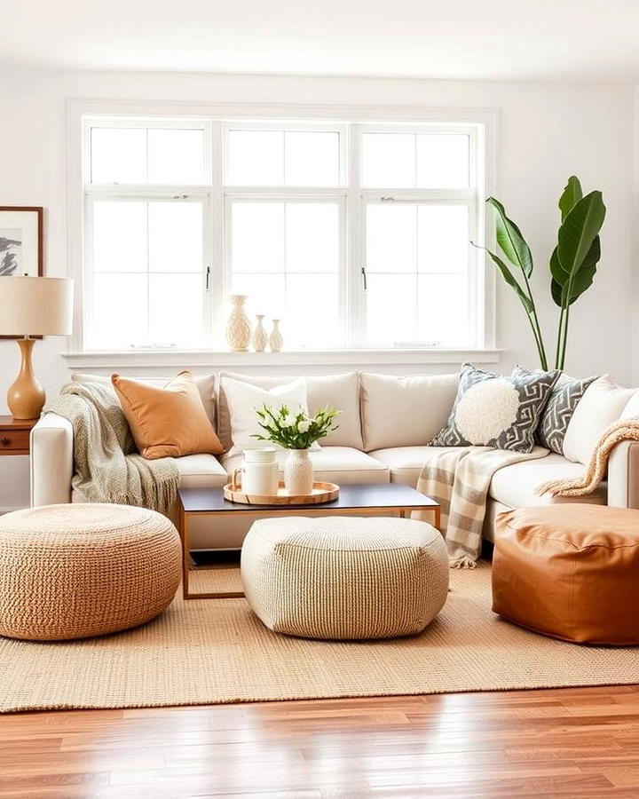 Neutral Poufs for Versatile Seating