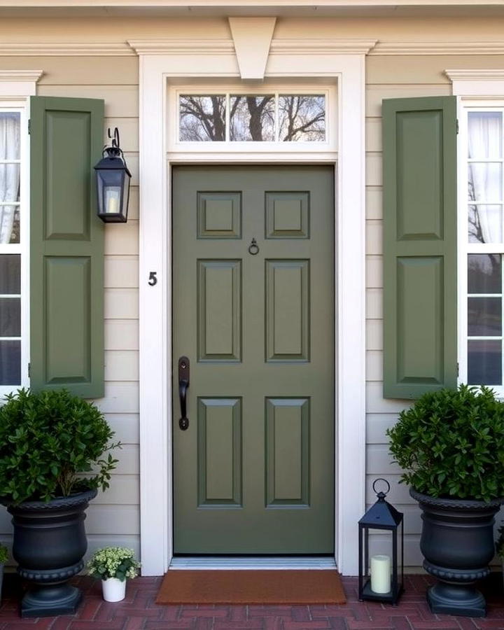Olive Green Door with Shuttered Windows