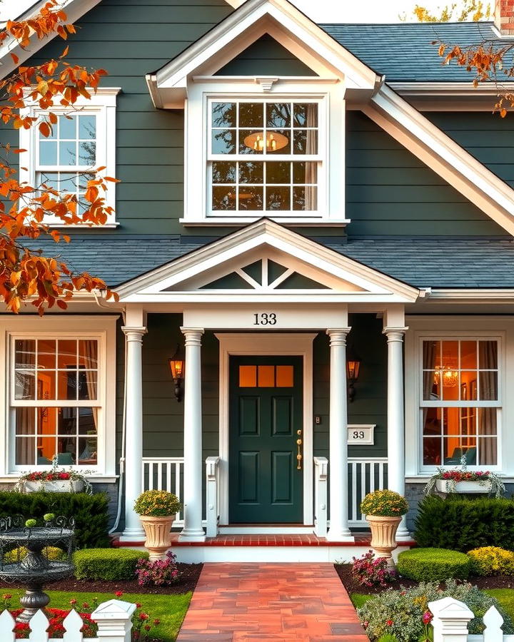 Olive Green Exterior with White Trim