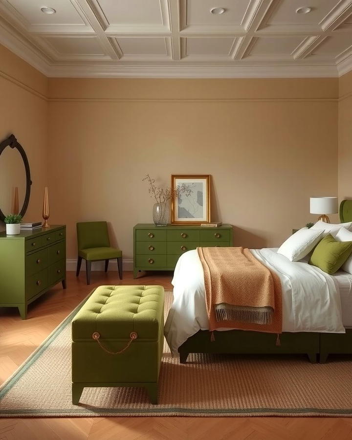 Olive Green Furniture with Beige Walls