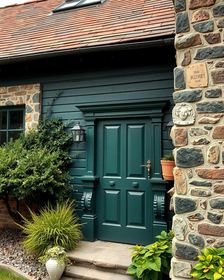 Olive Green and Stone Accent Facade