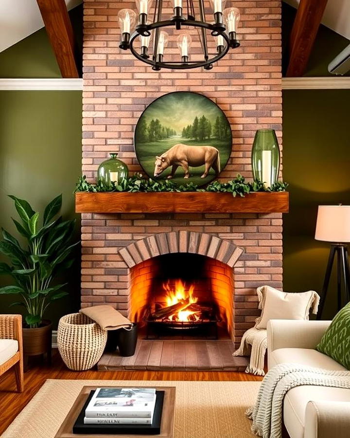 Olive Green in a Cozy Fireplace Setting