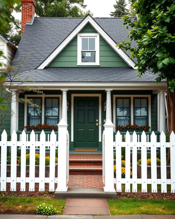 Olive Green with White Picket Fence