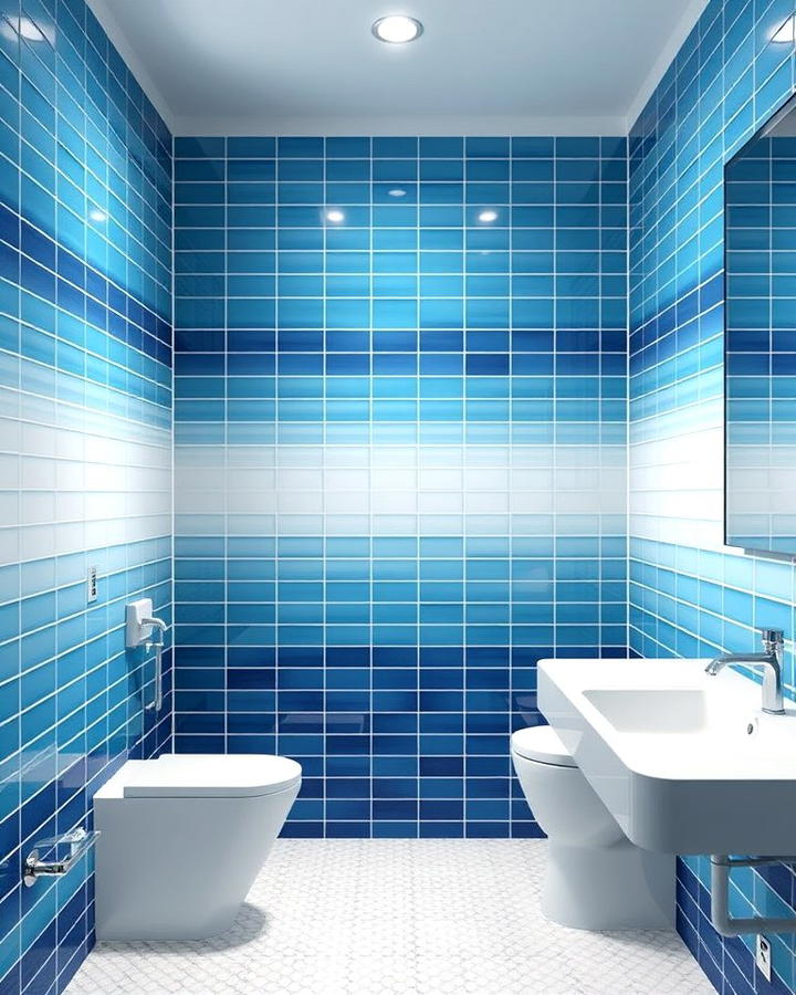 Ombre Blue Tiles with White Grout