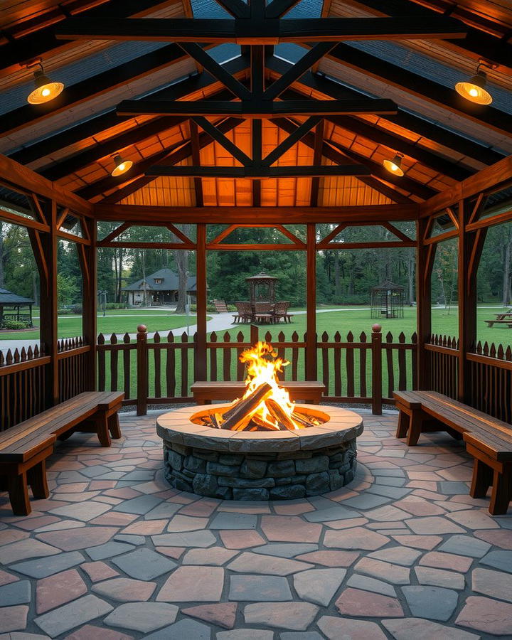 Open Air Gazebo with Central Fire Pit