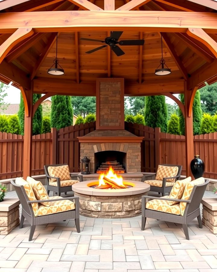 Open Concept Gazebo with Centered Fireplace