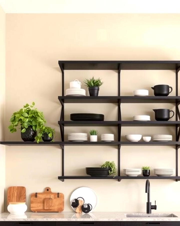 Open Shelving in Black with Beige Background