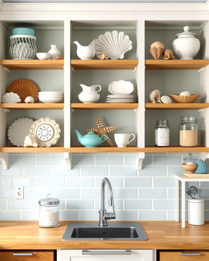 Open Shelving with Beach Inspired Decor