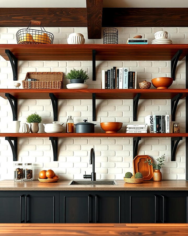 Open Shelving with Black Brackets