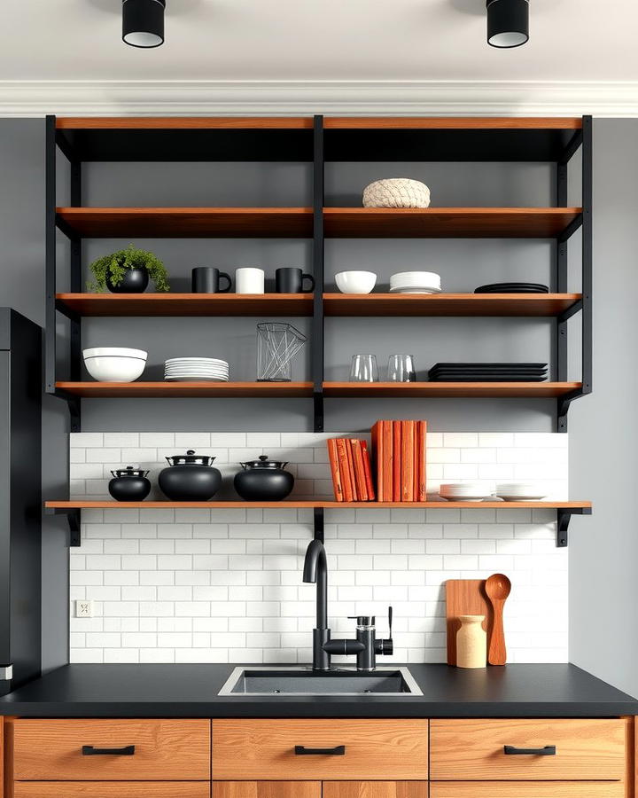 Open Shelving with Charcoal Accents