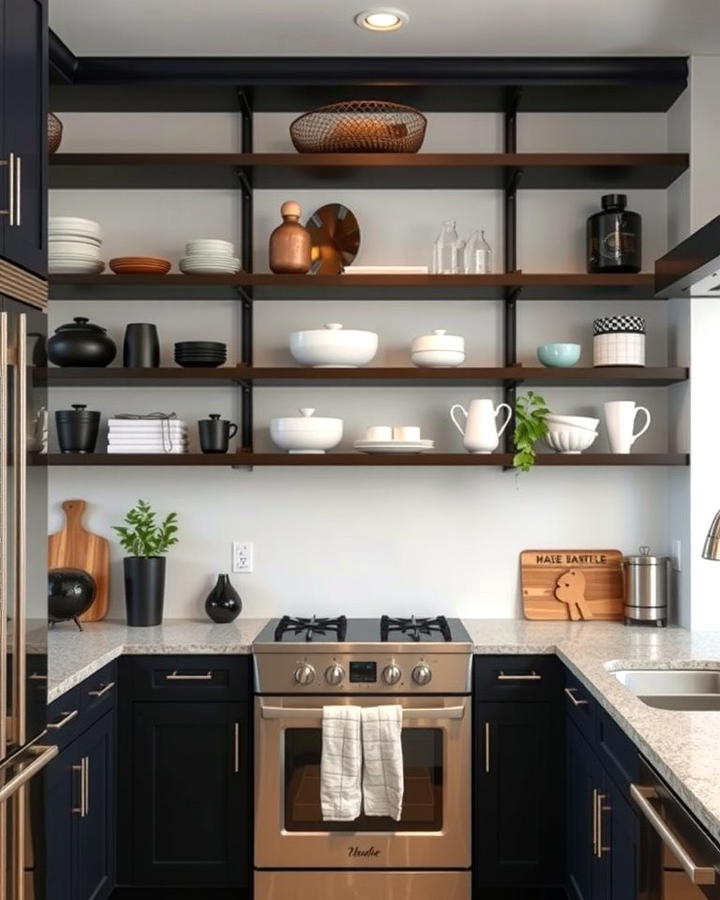 Open Shelving with Dark Tones