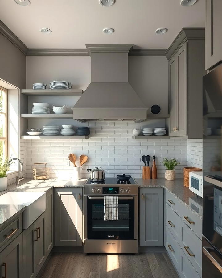 Open Shelving with Grey and White Accents