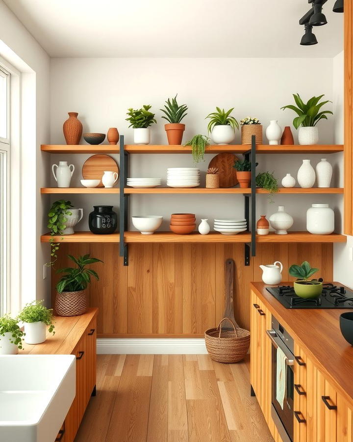 Open Shelving with Natural Wood