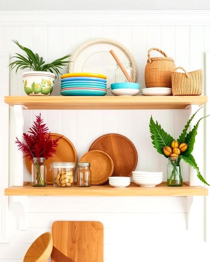 Open Shelving with Tropical Decor