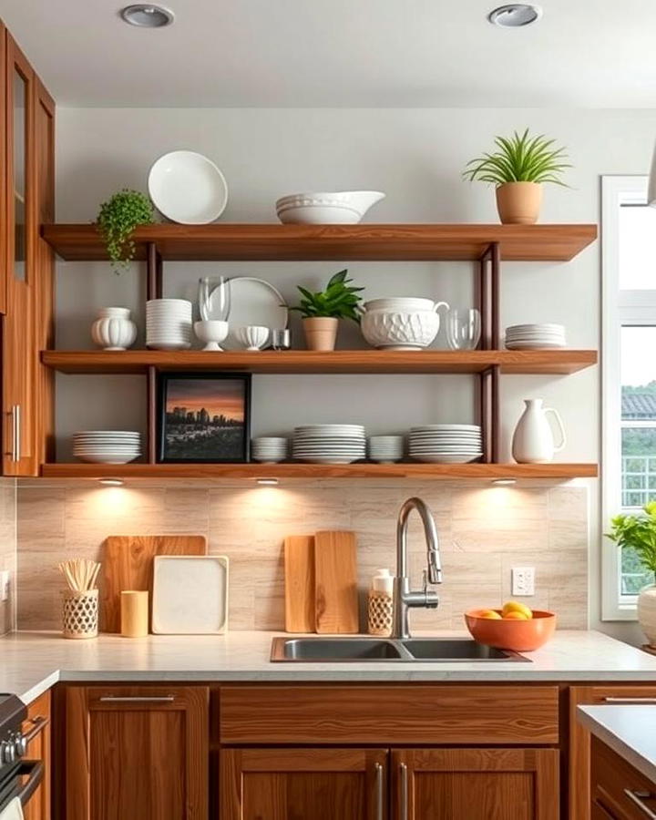 Open Shelving with Wooden Tones