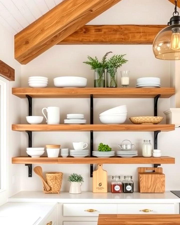 Opt for Open Shelving with Wooden Beams