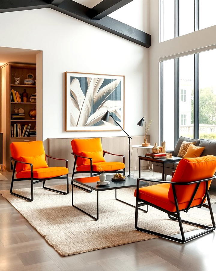 Orange Accent Chairs with Black Frames