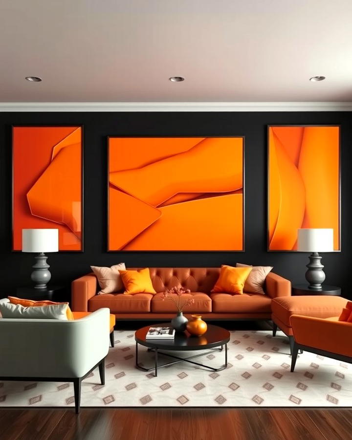 Orange Artwork on Black Walls