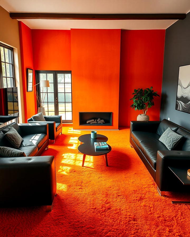 Orange Carpet with Black Furniture