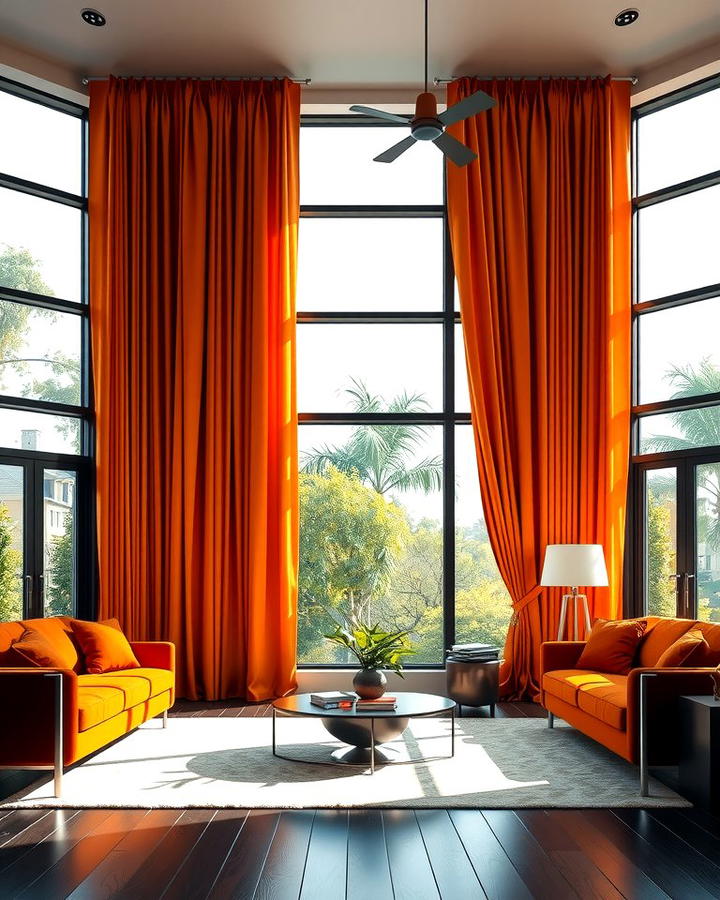 Orange Curtains with Black Frames