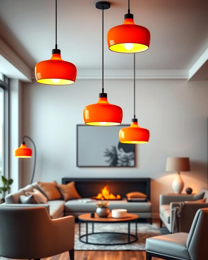 Orange Pendant Lights with Black Fixtures