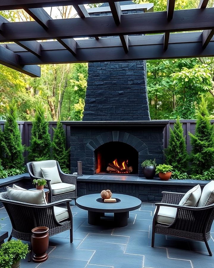 Outdoor Black Stone Fireplace